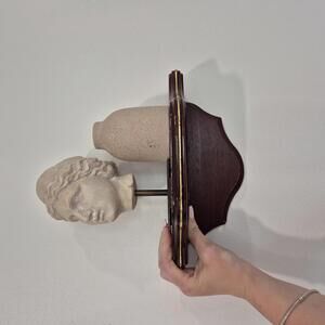 Small Vintage Cherry Red Wood Wall Shelf with Gold Trim